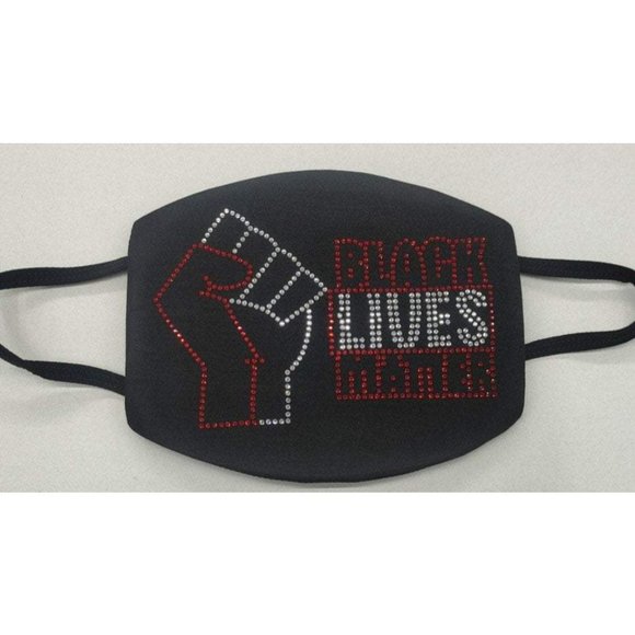 Black Lives Matter Red Rhinestone Bling Face Mask - Picture 5 of 10